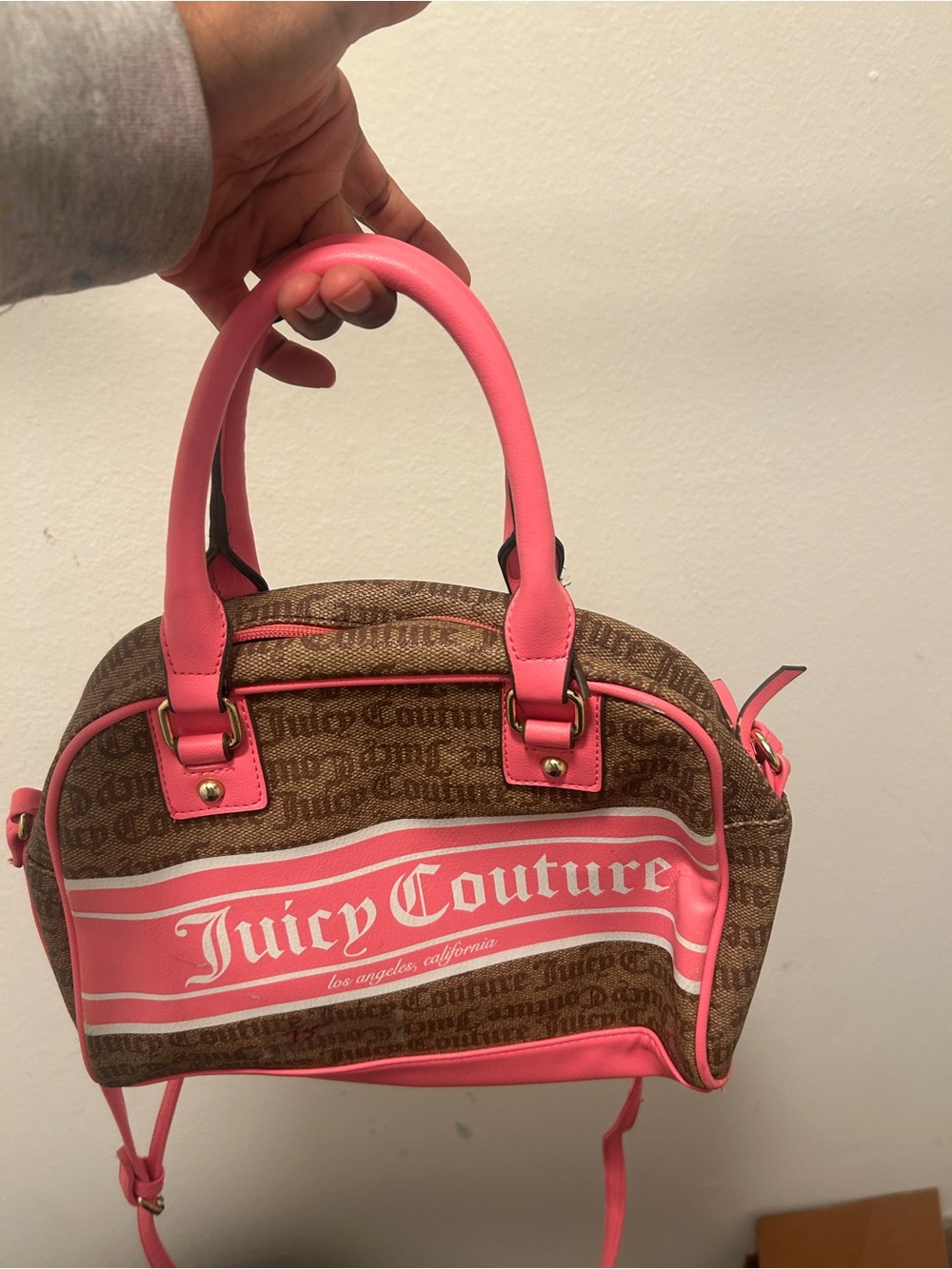Juicy Couture Brown and Pink Logo Satchel